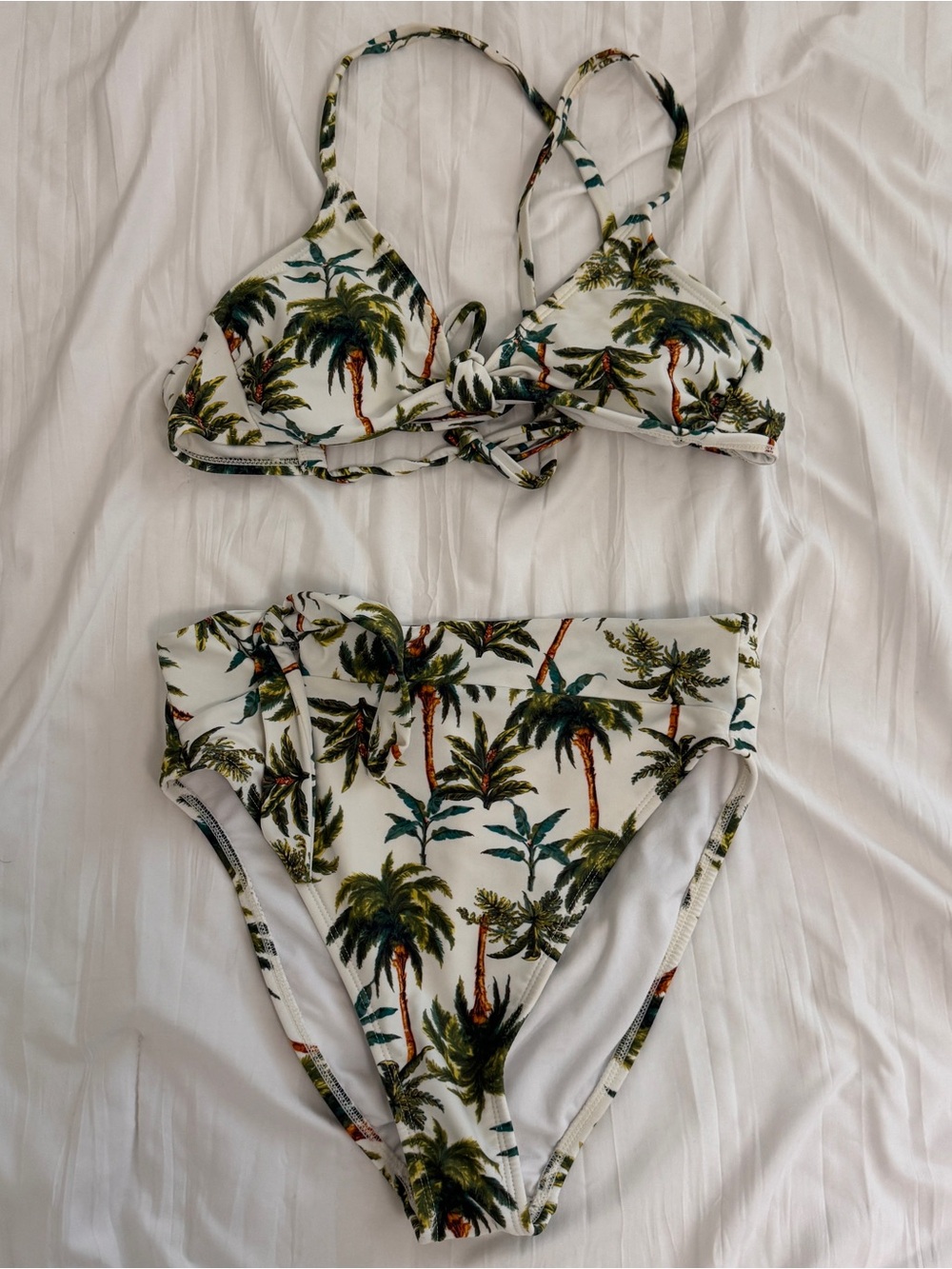 Xhilaration White Bikini with Green Palm Print
